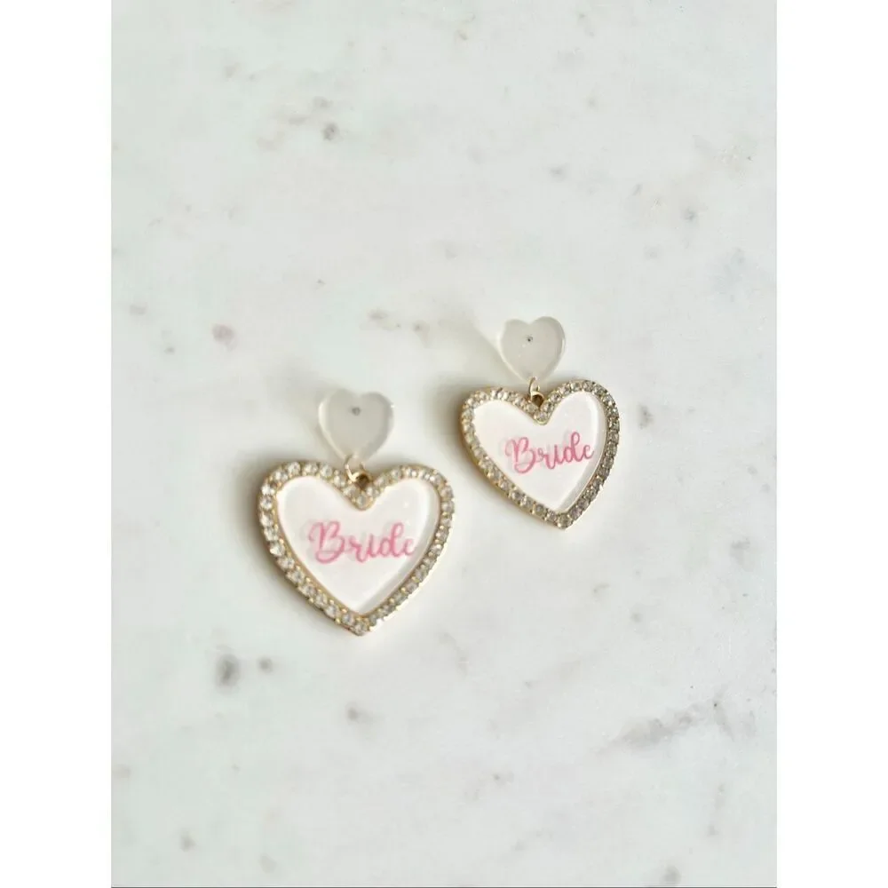 Bridal heart rhinestone dangle earrings